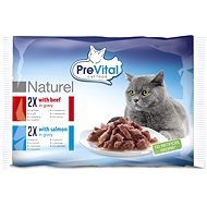 PreVital NATUREL dusené filetky s hovädzím a lososom v omáčke 4× 85 g - Kapsička pre mačky