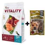 Akinu VITALITY dog puppy small / medium duck &amp; fish 3 kg + Beef strips for dogs 75 g free - Set