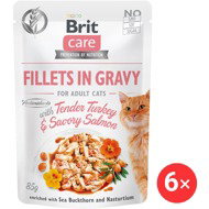 Brit Care Cat Fillets in Gravy with Tender Turkey & Savory Salmon 6 × 85 g - Cat Food Pouch