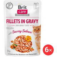 Brit Care Cat Fillets in Gravy with Savory Salmon 6 × 85 g - Cat Food Pouch