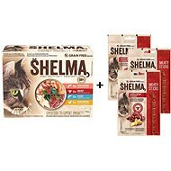 Shelma bezobilné dusené filetky výber z mäsa a rýb 12 × 85 g + Shelma bezobilné mäsové tyčinky hovädzie - Kapsička pre mačky