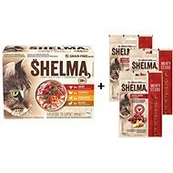 Shelma grain-free stewed fillets 4 types of meat 12 × 85 g + Shelma grain-free beef meat sticks 3 × - Cat Food Pouch