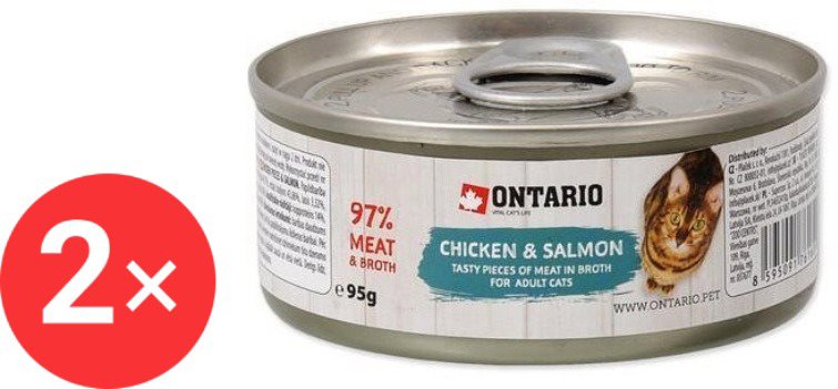 Ontario Canned chicken pieces with salmon 2 × 95 g - Canned Food for Cats