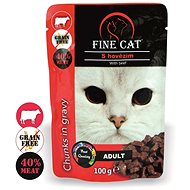 Fine Cat grain-free tasakos eledel, adult, marhahús mártásban 22 × 100 g - Alutasakos macskaeledel