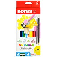 KORES KOLORES SET 12 barev + 2x tužka Grafitos + ořezávátko + pryž - Coloured Pencils