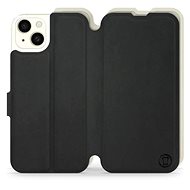 Mobiwear Soft Touch flip pro Apple iPhone 15 Plus - Černé & Béžové - Phone Case