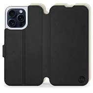 Mobiwear Soft Touch flip pro Apple iPhone 15 Pro Max - Černé & Béžové - Phone Case