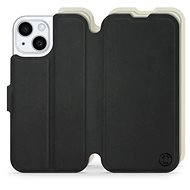 Mobiwear Soft Touch flip pro Apple iPhone 15 - Černé & Béžové - Phone Case