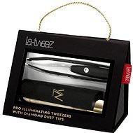 LA-TWEEZ For Illuminating Tweezers & Mirrored Carry Case With Diamond Dust Tips Black - Tweezer