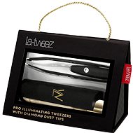 LA-TWEEZ For Illuminating Tweezers & Mirrored Carry Case With Diamond Dust Tips Black - Tweezer