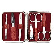 GLOBOS Ladies leather manicure 1485-86 red with snakeskin pattern - Manicure Set