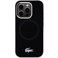 Lacoste Liquid Silicone Microfiber Silver Croc Logo MagSafe Back Cover for iPhone 15 Black - Phone Cover