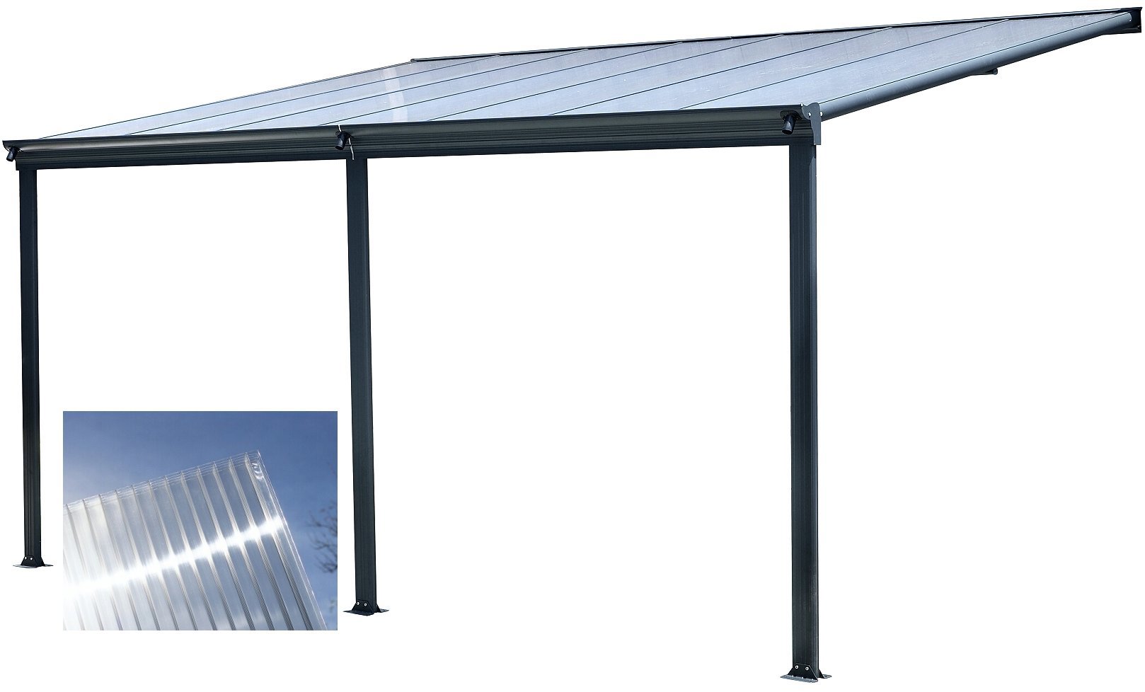 LANITPLAST Aluminium pergola WALL 43 anthracite + clear PC - Pergola