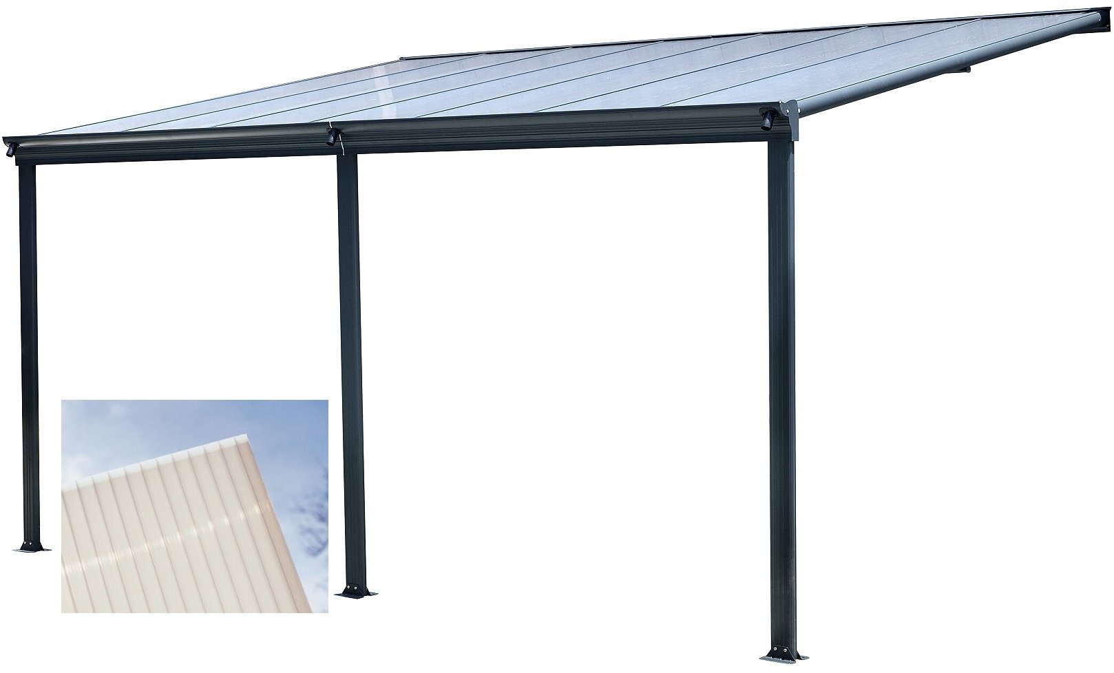 LANITPLAST Aluminium pergola WALL 43 anthracite + opal PC - Pergola