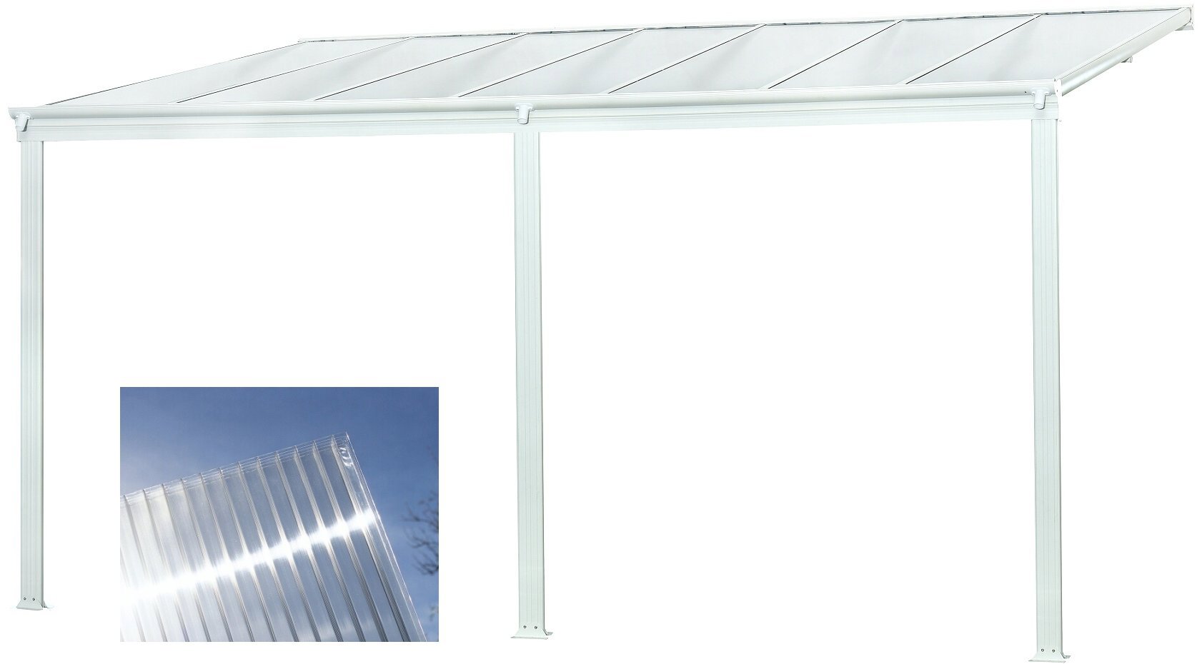 LANITPLAST Aluminium pergola WALL 43 white + clear PC - Pergola