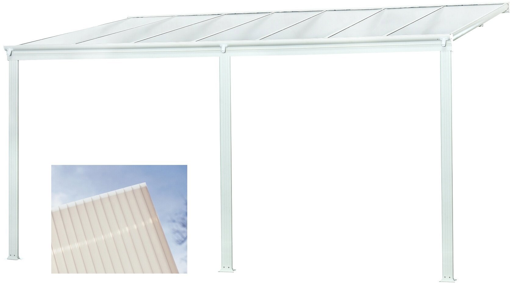 LANITPLAST Aluminium pergola WALL 53 white + opal PC - Pergola
