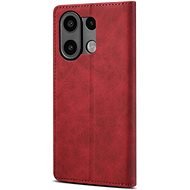 Lenuo Xiaomi Redmi Note 13 Pro piros bőr flip tok - Mobiltelefon tok