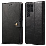 Lenuo Samsung Galaxy S23 Ultra fekete bőr flip tok - Mobiltelefon tok