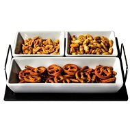Toro Set of rectangular bowls, 3pcs, ceramic, wooden tray - Bowl Set