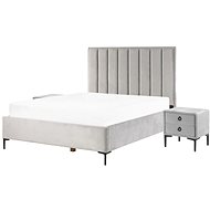 BELIANI postel s nočními stolky SEZANNE 140 × 200 cm, samet, šedá, 255641 - Postel