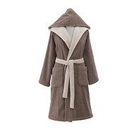 Soft Cotton - Ladies short robe Leaf with hood, brown, S - Bathrobe