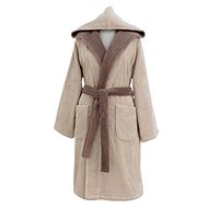 Soft Cotton - Ladies short robe Leaf with hood, beige, M - Bathrobe