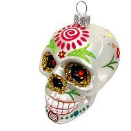 Ozdoba, lebka s farebnými ornamentmi strieborná 9 cm - Vianočné ozdoby