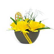 Oval chest with daffodils and bird motif 25 x 25 cm - Decoration