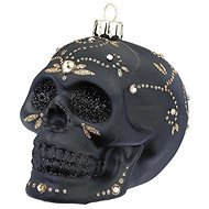 Ozdoba lebka s ornamenty černá matná 9 cm - Vánoční ozdoby