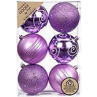 LAALU Christmas ornaments - balls, purple with decoration, 8 cm, 6 pcs - Christmas Ornaments