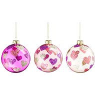 LAALU Christmas decorations - balls, pink with hearts, diameter 8 cm, 12 pcs - Christmas Ornaments
