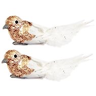 LAALU Christmas ornaments - bird on clip, champagne with glitters, 13 cm, 2 pcs - Christmas Ornaments