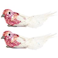 LAALU Christmas ornaments - bird on clip, pink with glitters, 13 cm, 2 pcs - Christmas Ornaments