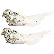 LAALU Christmas ornaments - bird on clip, silver with glitters, 13 cm, 2 pcs - Christmas Ornaments