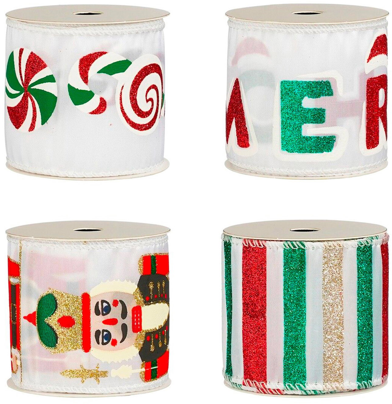 LAALU Set of 4 ribbons: ribbons with Christmas print coloured 6,5 cm x 270 cm - Ribbon