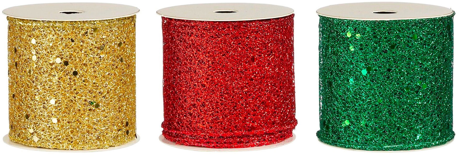 LAALU Set of 3 ribbons: glitter ribbons gold, red, green 6,5 cm x 270 cm - Ribbon