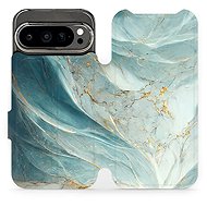 Mobiwear Flip Google Pixel 9 Pro zöldes márvány tok - Mobiltelefon tok