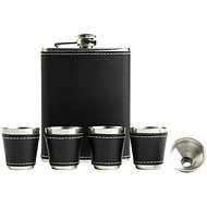 Foxter 2480 Stainless steel flask 270 ml + 4 × shot glass eco leather black - Hip Flask