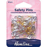Hemline Safety Pins Mix 48pcs, Silver and Gold - Sewing Machine Accessory