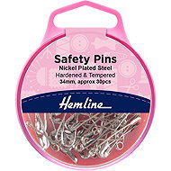 Hemline Spínací špendlíky 34 mm stříbrné, 30 ks - Sewing Machine Accessory