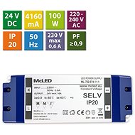 McLED Power supply 100W, DC24V/4,16A, IP20, plastic with terminal block - Power Supply