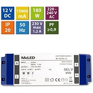 McLED Power supply 180W, DC12V/15A, IP20, plastic with terminal block - Power Supply