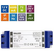 McLED Power supply 72W, DC12V/6A, IP20, plastic with terminal block - Power Supply