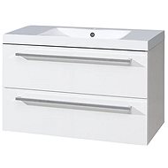 Bino bathroom cabinet, washbasin marble, 100 cm, white/white - Bathroom Cabinet