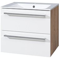 Bino bathroom cabinet with ceramic sink 60 cm, bottom, white/oak, 2 drawers - Bathroom Cabinet