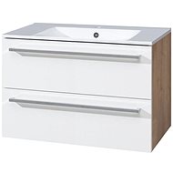 Bino bathroom cabinet with ceramic sink 80 cm, white/oak, 2 drawers - Bathroom Cabinet