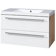Bino bathroom cabinet, washbasin marble, 100 cm, white/oak, 2 drawers - Bathroom Cabinet