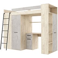 MEBLOCROSS Diraro multifunctional bunk bed, left-hand side, end-grain oak/grey concrete - Bed