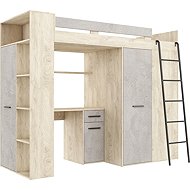 MEBLOCROSS Diraro multifunctional bunk bed, right-hand side, end-grain oak/grey concrete - Bed