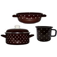 Metalac Enamel Set 4pcs, Brown with White Dots - Cookware Set
